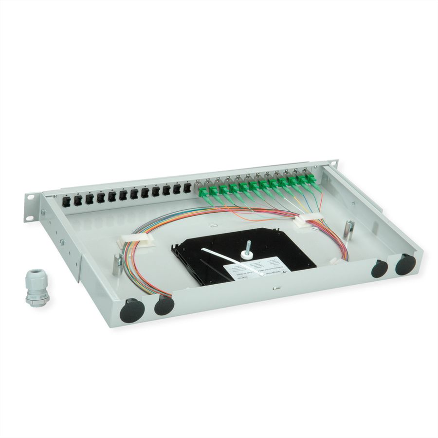 TELEGÄRTNER BASIS V Panneau fibre optique avec coupleurs & Pigtails , 12x E2000, OS2 vert APC