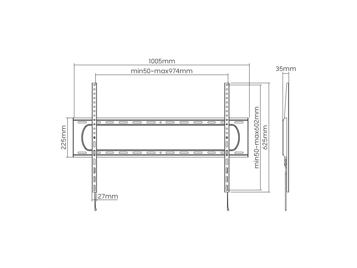 VALUE Support mural TV, distance murale de 35 mm, fixe, <304,8cm/120", <120kg