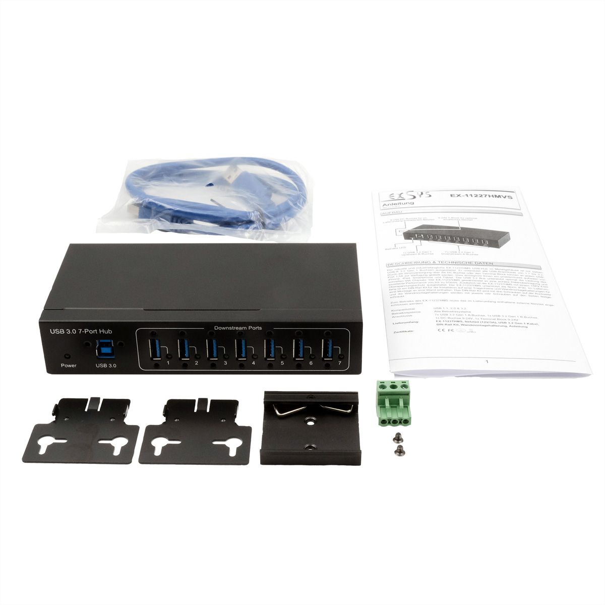 EXSYS EX-11227HMVS HUB métal 7 ports USB 3.2 Gen 1 VIA VL811+ Chipset