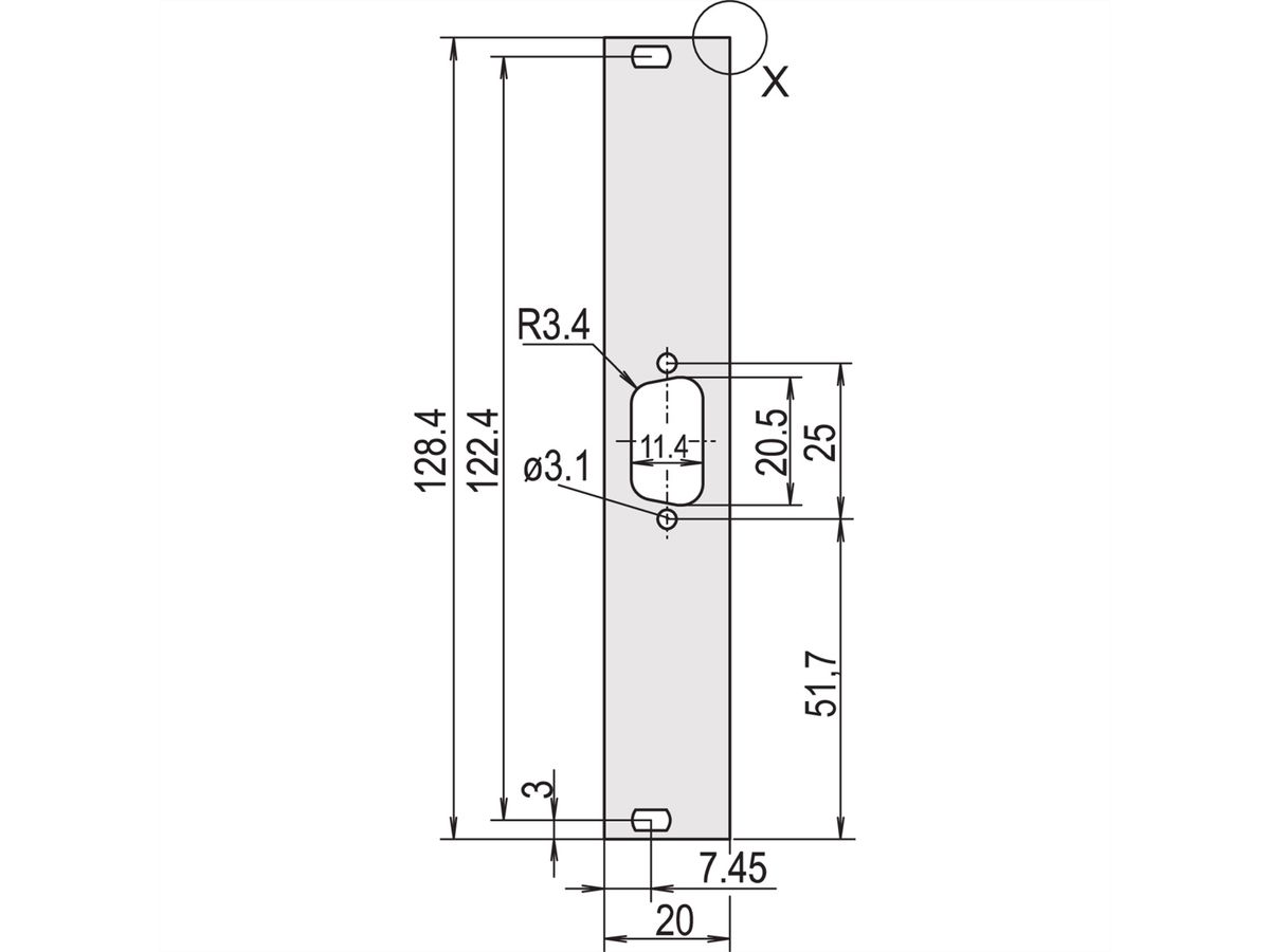 SCHROFF Face avant, plate, non blindée, découpe Sub-D, 3 U, 4 HP, 1 x 9 broches, 2,5 mm, alu, anodisé avant, conducteur arrière