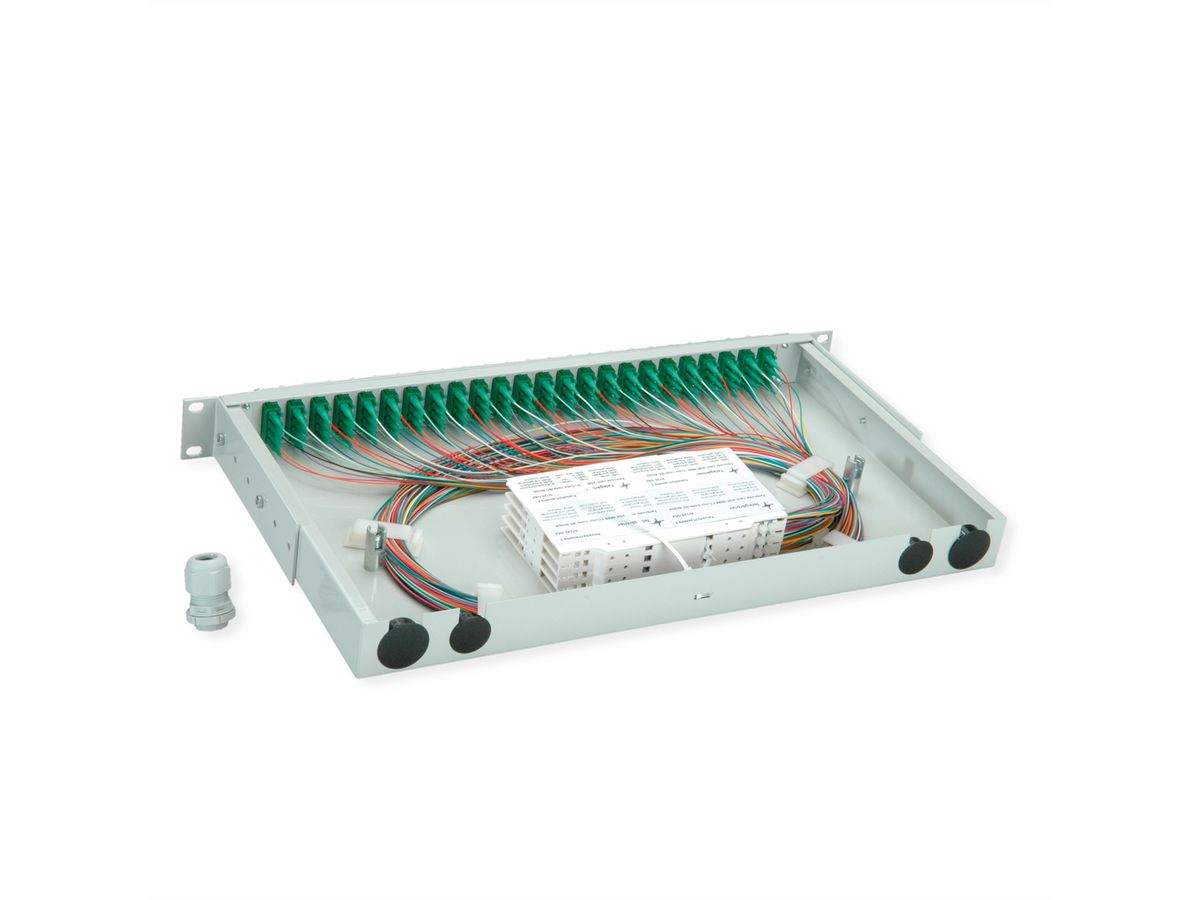 TELEGÄRTNER BASIS V Panneau fibre optique avec coupleurs & Pigtails , 24x LC Quad, vert, OS2 APC