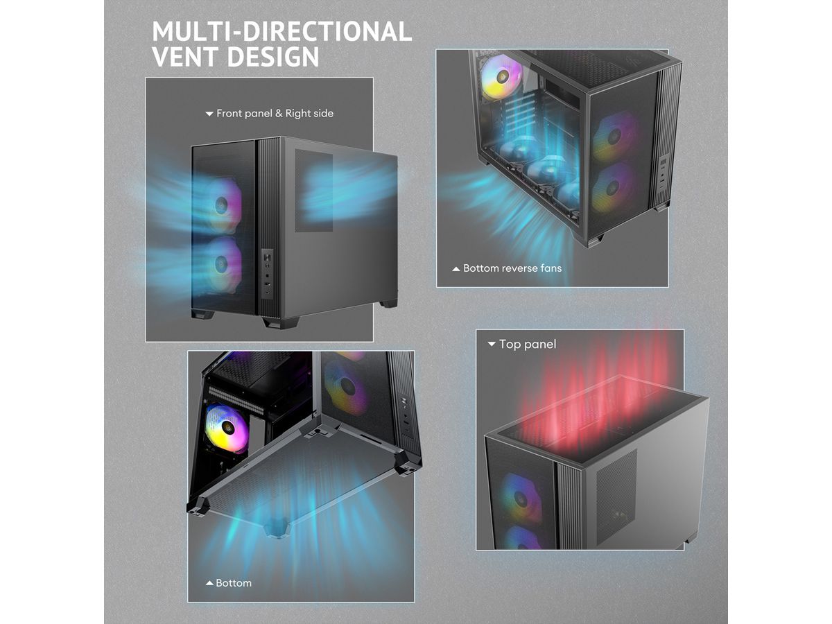 ANTEC FLUX M ATX/Micro-ATX/ITX Boîtier PC Midi Tower, noir