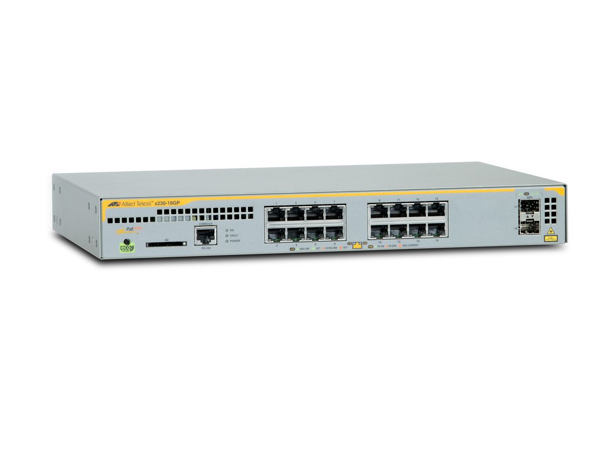 Allied Telesis AT-x230-18GP-50 Commutateur de réseau géré L2+ Gigabit Ethernet (10/100/1000) Connexion Ethernet, supportant l'alimentation via ce port (PoE) Gris
