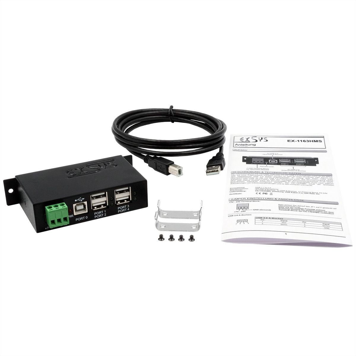 EXSYS EX-1163HMS Hub métal USB 2.0, 4 ports, Protection contre les surtensions ESD de 15KV