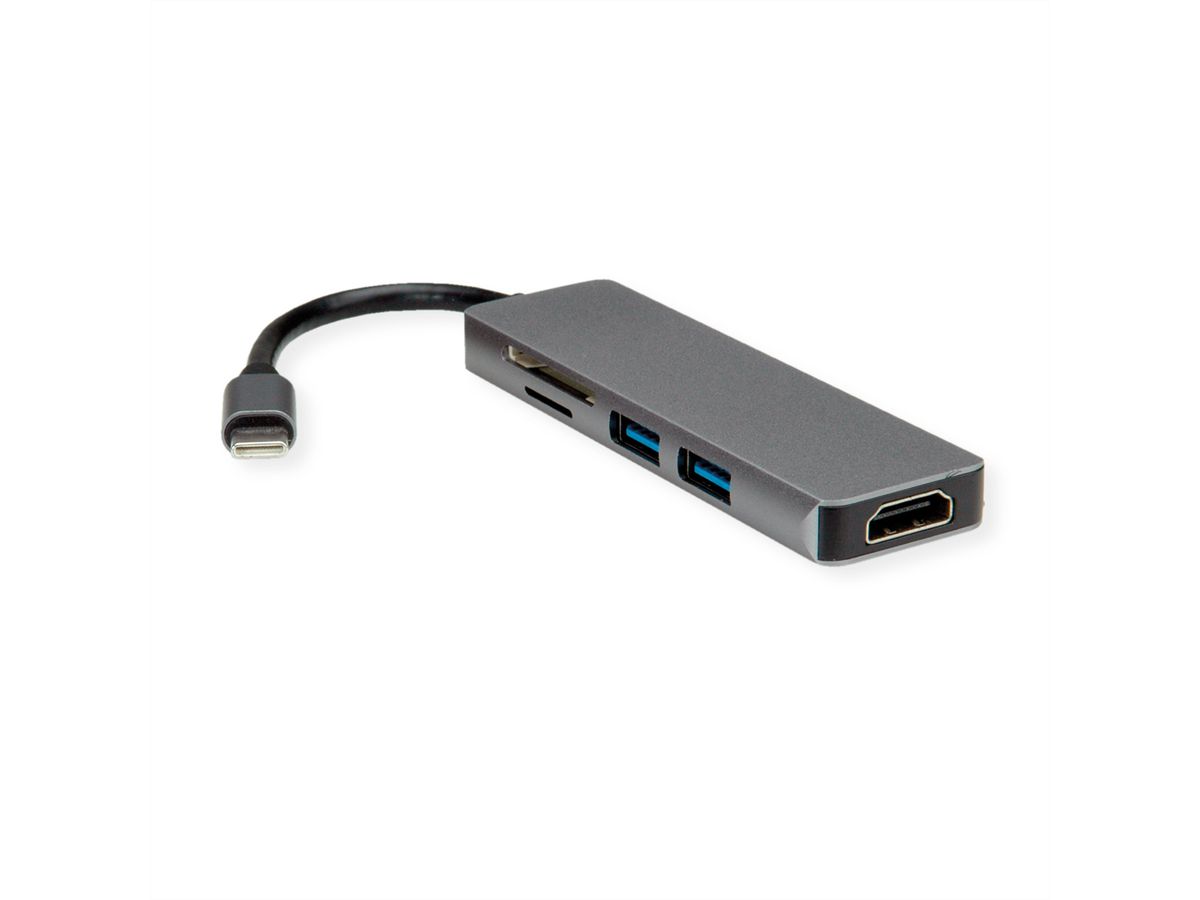 ROLINE Station d'accueil USB Type C, 4K HDMI, 2x USB 3.2 Gen 1, Card Reader