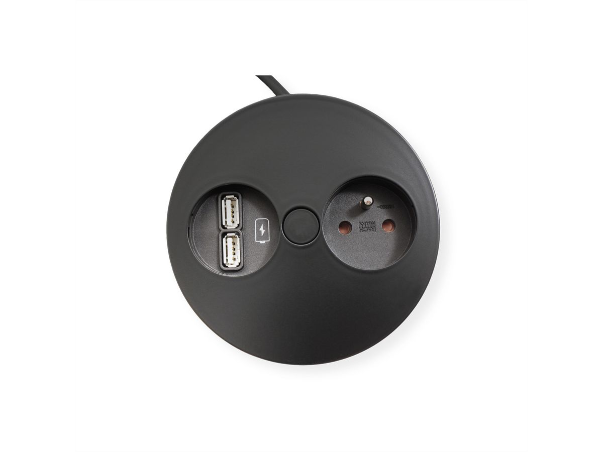 BACHMANN TWIST Prise 1x UTE, chargeur USB, noir, 2 m
