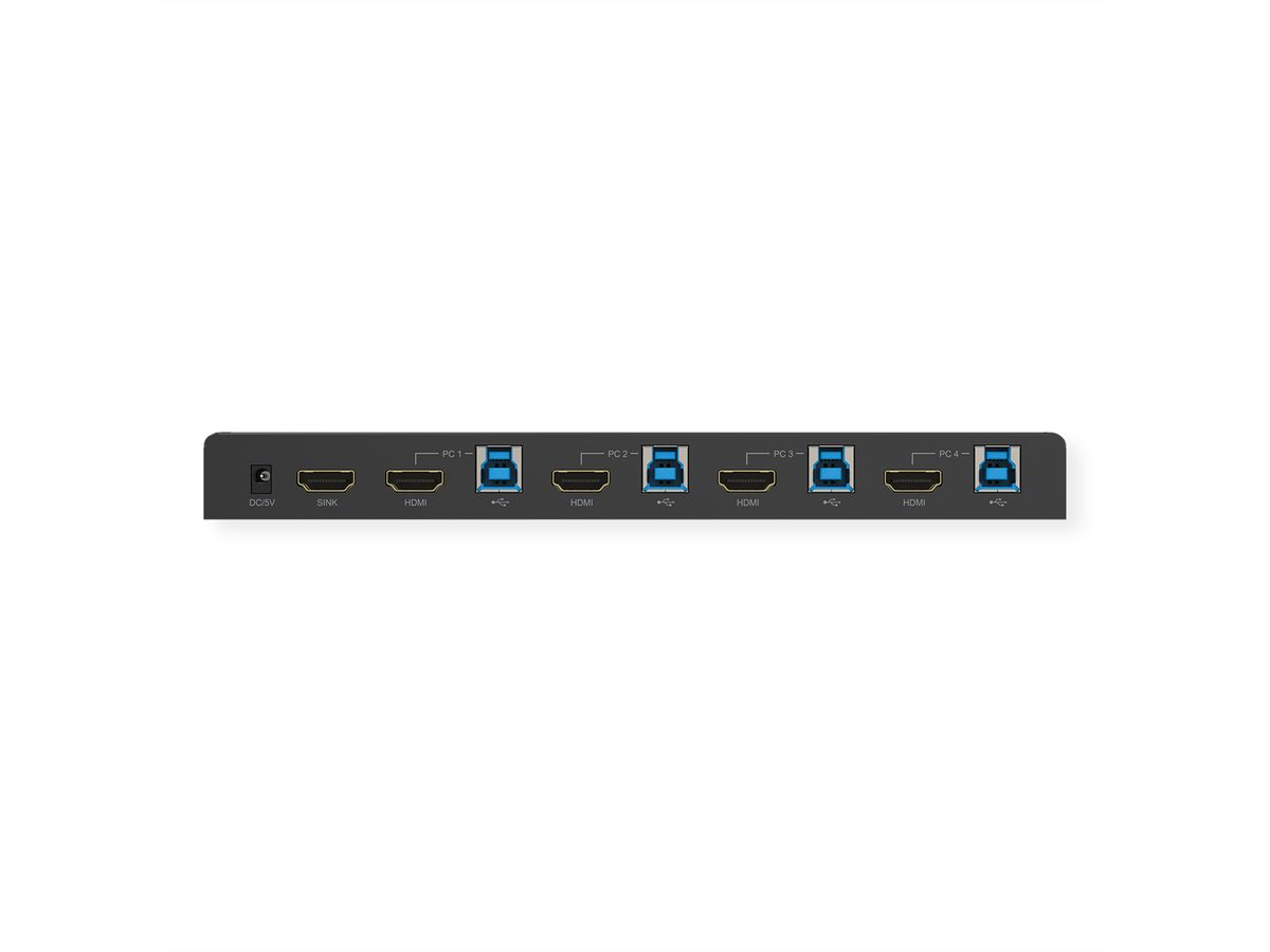 ROLINE Switch KVM, HDMI 4K, USB, 1 User - 4 PC , avec hub USB 3 ports