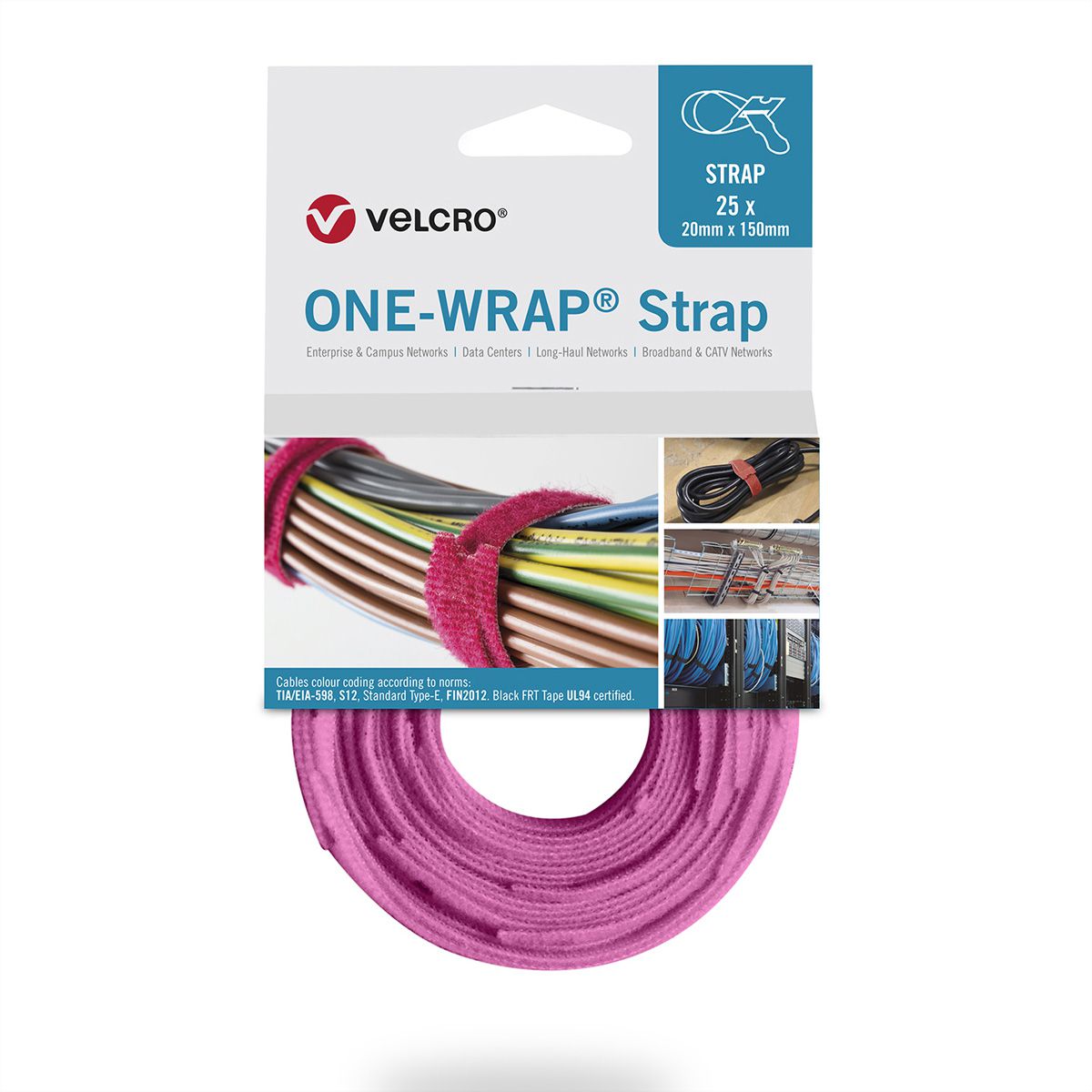 VELCRO® One Wrap® Strap 20mm x 230mm, 25 pièces, rose