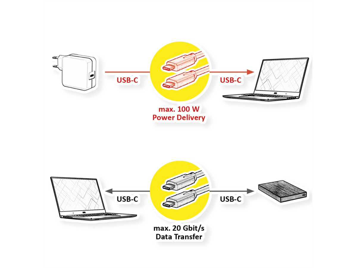 ROLINE Câble USB4 Gen2x2, C–C, M/M, 100W, noir, 2 m