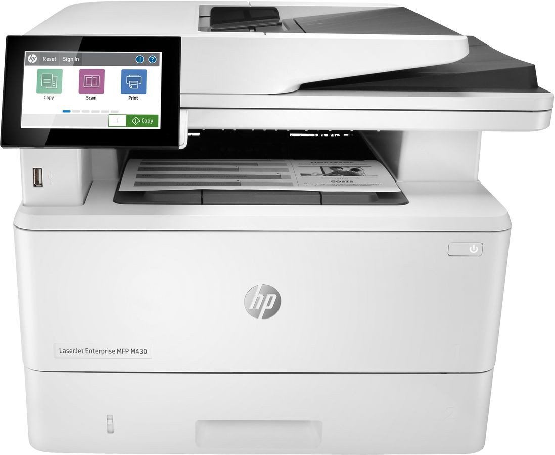 HP LaserJet Enterprise Imprimante multifonction M430f, Noir et blanc, Imprimante pour Entreprises, Impression, copie, scan, fax, Chargeur automatique de documents de 50 feuilles, Impression recto-verso; Numérisation recto-verso; Impression USB en façade;