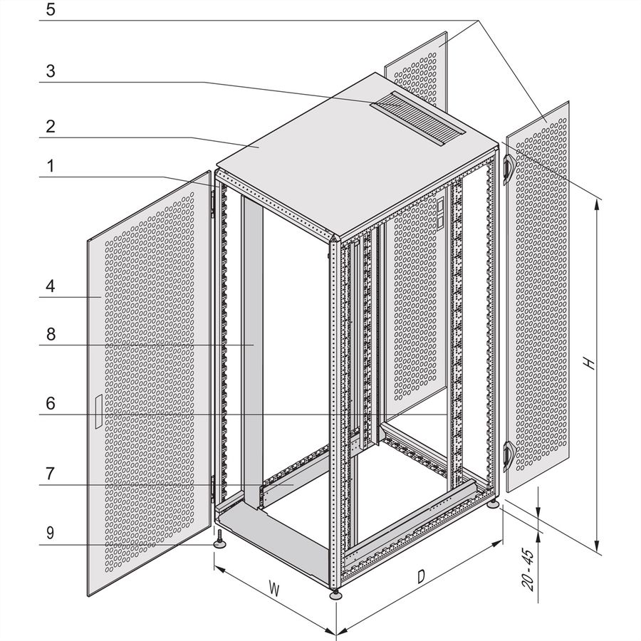 SCHROFF Varistar Armoire serveur, RAL 7021, Side-by-Side, 52 U, 2450H, 600W, 1000D