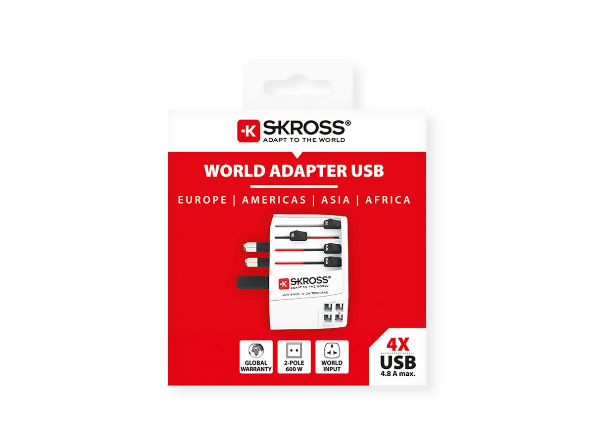 SKROSS Adaptateur de voyage universel MUV USB 4xA, monde
