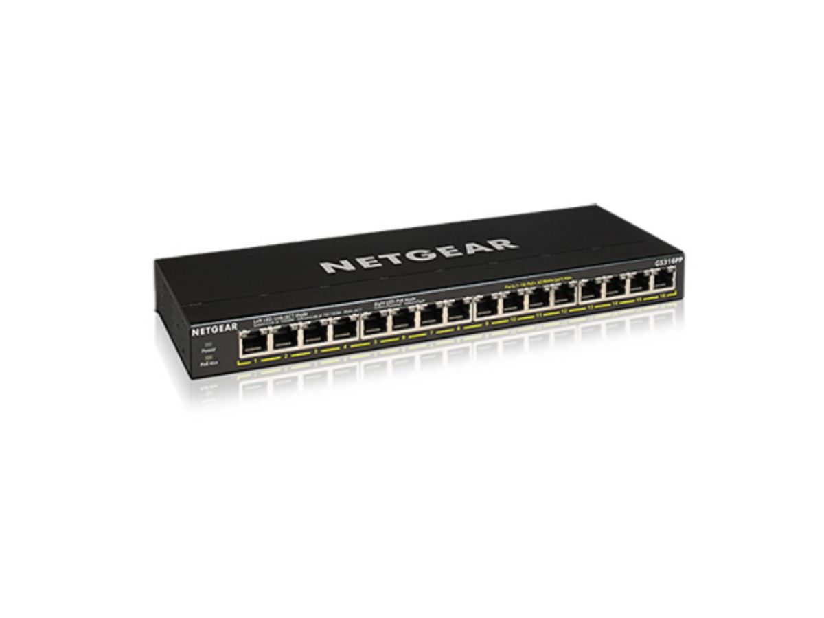 Netgear GS316PP Non-géré Gigabit Ethernet (10/100/1000) Connexion Ethernet, supportant l'alimentation via ce port (PoE) Noir