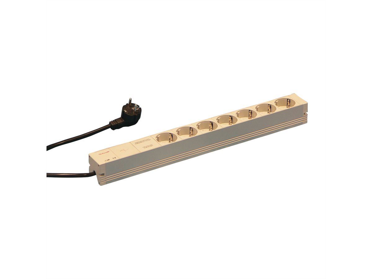 Bâti de prises SCHROFF, 2P+T ALLEMAND, 7 prises, 19", avec filtre de suppression de réseau