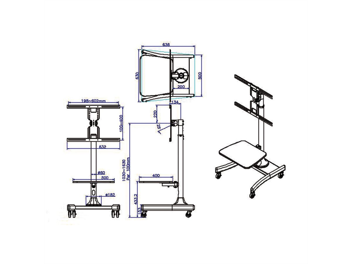 VALUE Support LCD/TV sur roues, noir, jusqu'à 35kg (27" - 47")