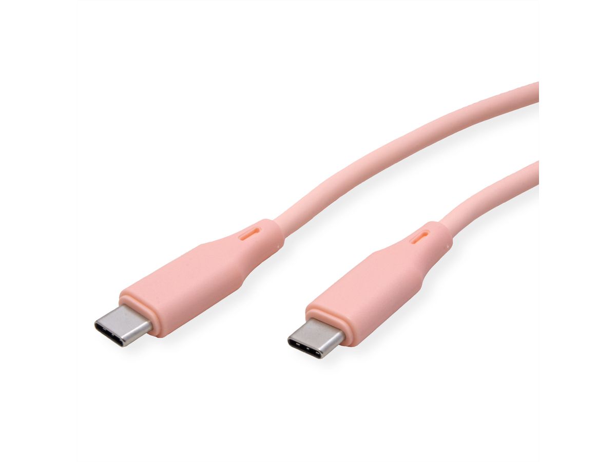 ROLINE Câble USB 2.0, C–C, M/M, silicone, 60W, pink, 1 m