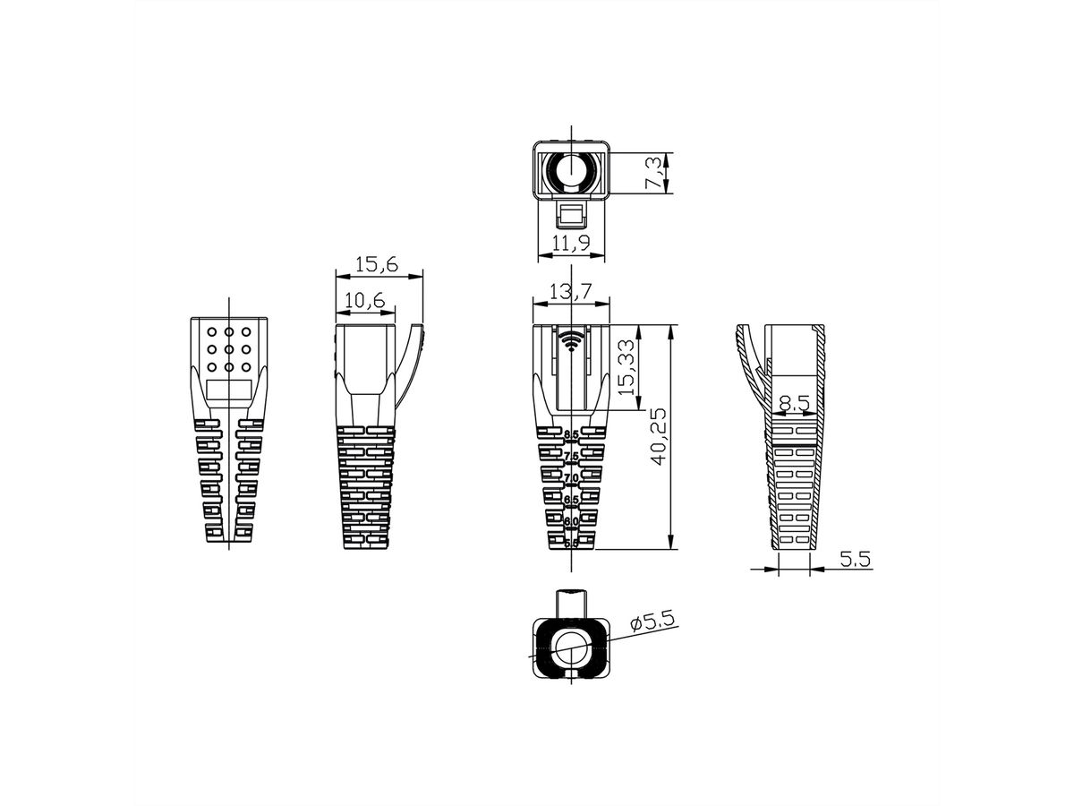 ROLINE Embout anti-pliage, pour RJ-45, 10 pièces, jaune