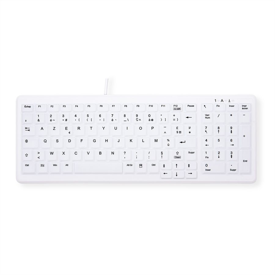 CHERRY MEDICAL KEY Clavier lavable compact avec pavé numérique, USB, blanc, IP68, MIS-D, VESA 75x75