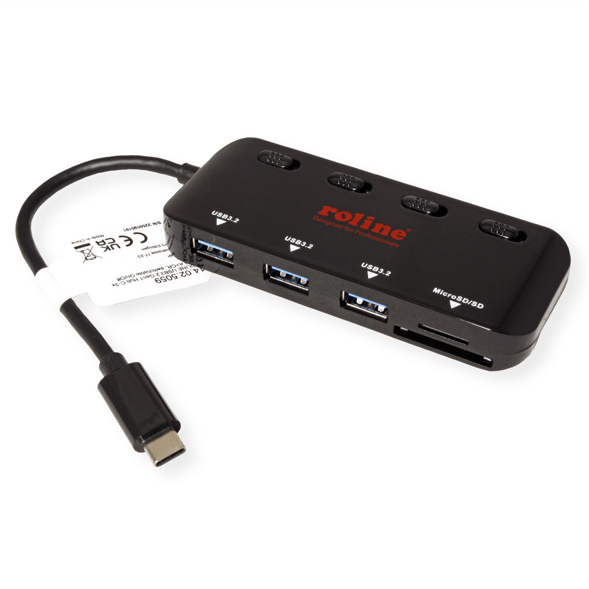 ROLINE Hub USB 3.2 Gen 1, 3 ports, type C, 1 port Cardreader