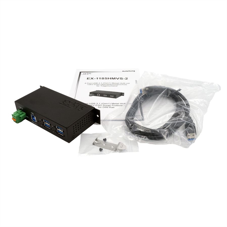 EXSYS EX-1185HMVS-2 Hub USB 3.2 Gen1 métal à 4 ports, protection de surtension 15KV ESD