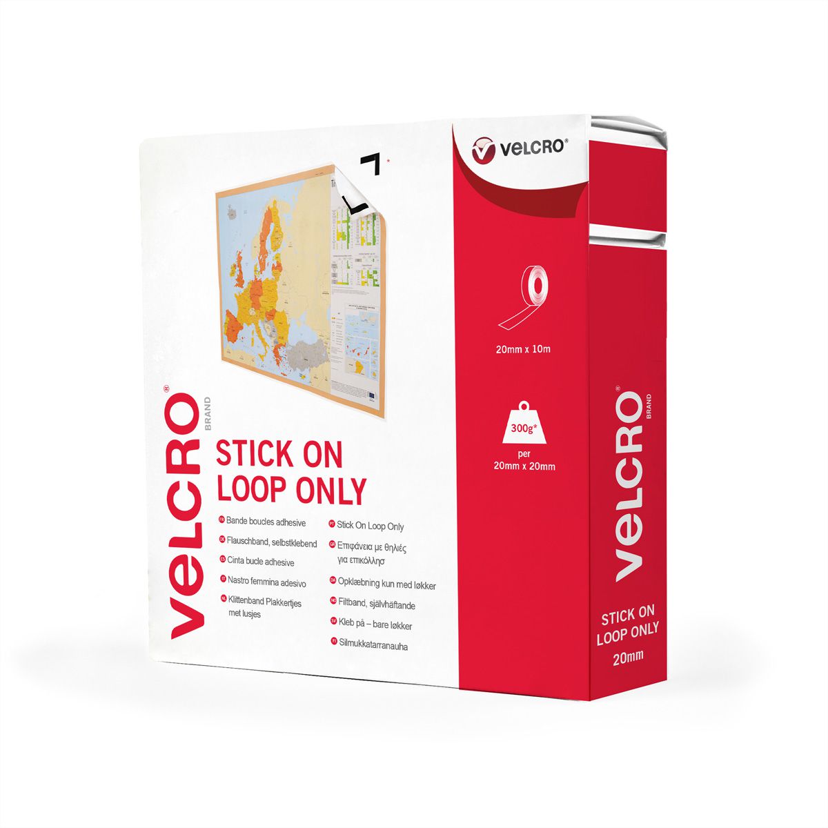 VELCRO® Bande 20mmx10m blanc, velours autocollants
