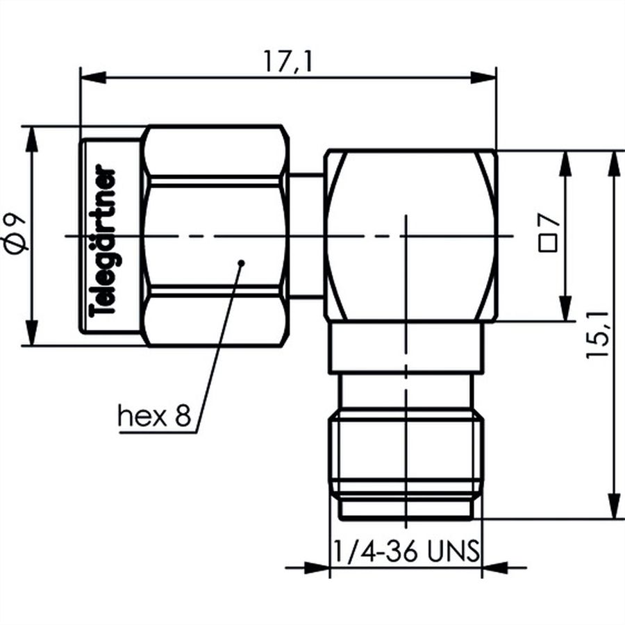 TELEGÄRTNER Connecteur SMA mâle/femelle, coudé