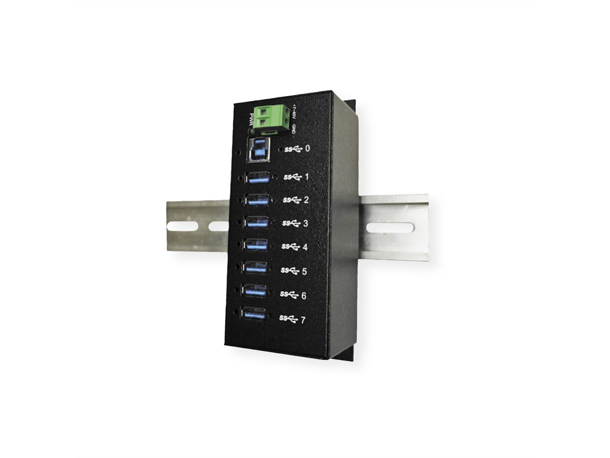 EX-1187HMVS hub USB 3.2 Gen1 à 7 ports, kit rail DIN