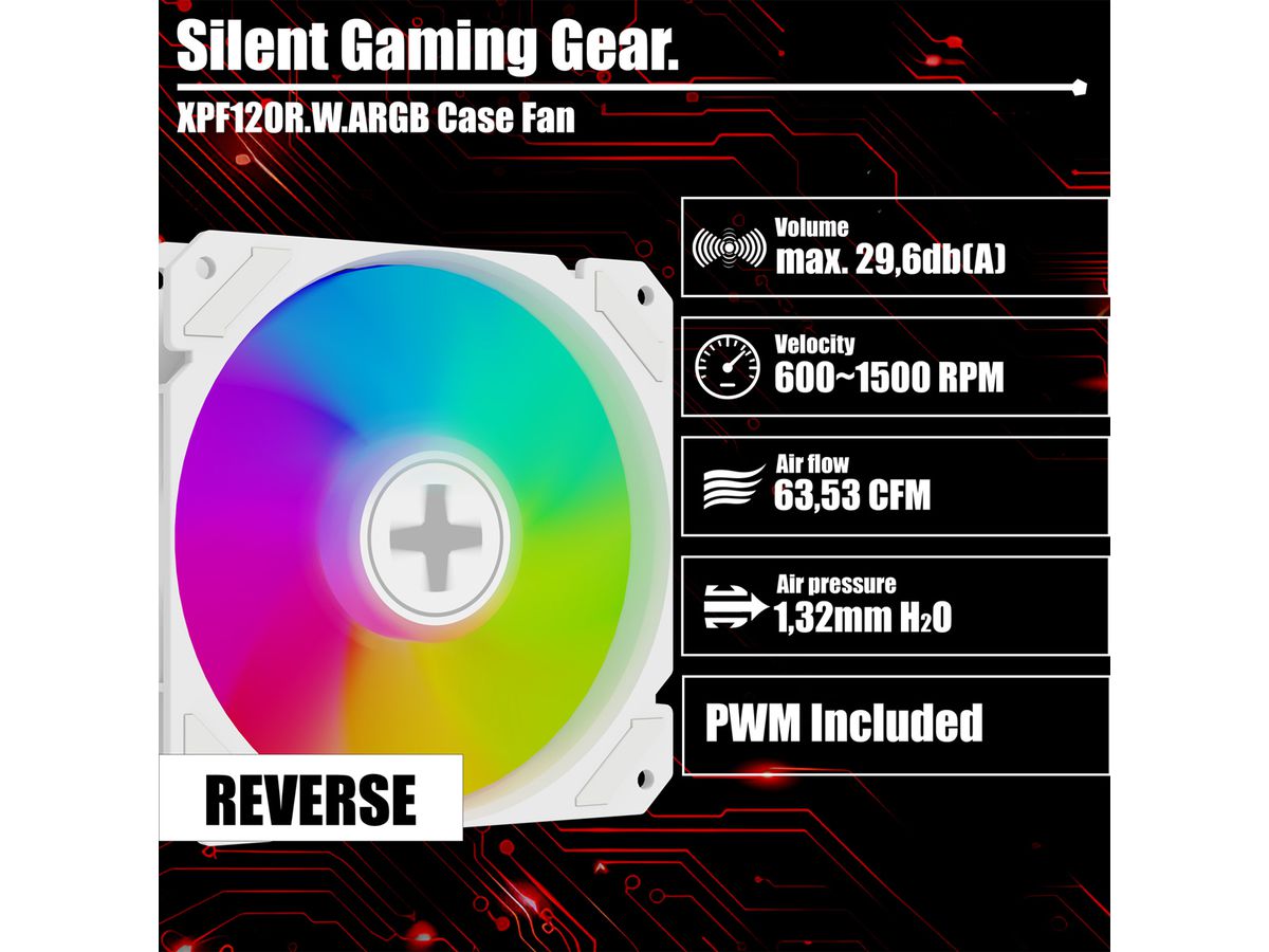 XILENCE Performance A+ REVERSE XF066, Ventilateur LED ARGB 120 mm blanc