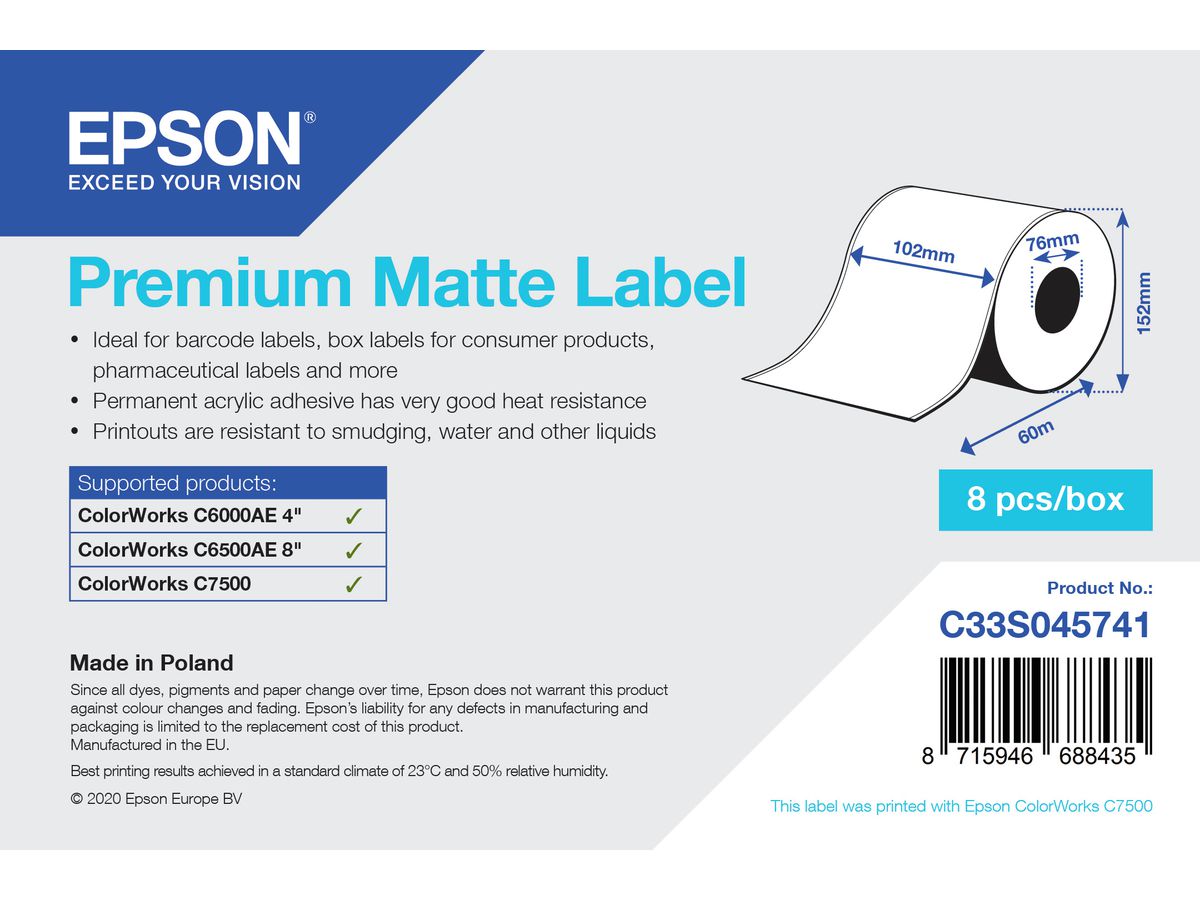 Epson Premium Matte Label - Continuous Roll: 102mm x 60m