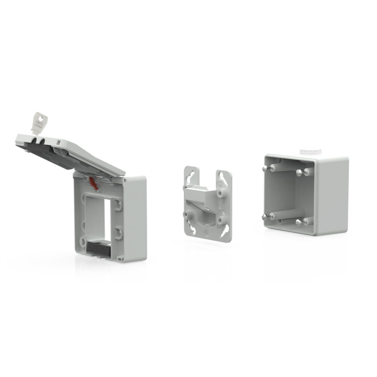 METZ CONNECT Boîtier apparent pour module IP44 , Couvercle rabattable + serrure, 2 ports non équipés , gris