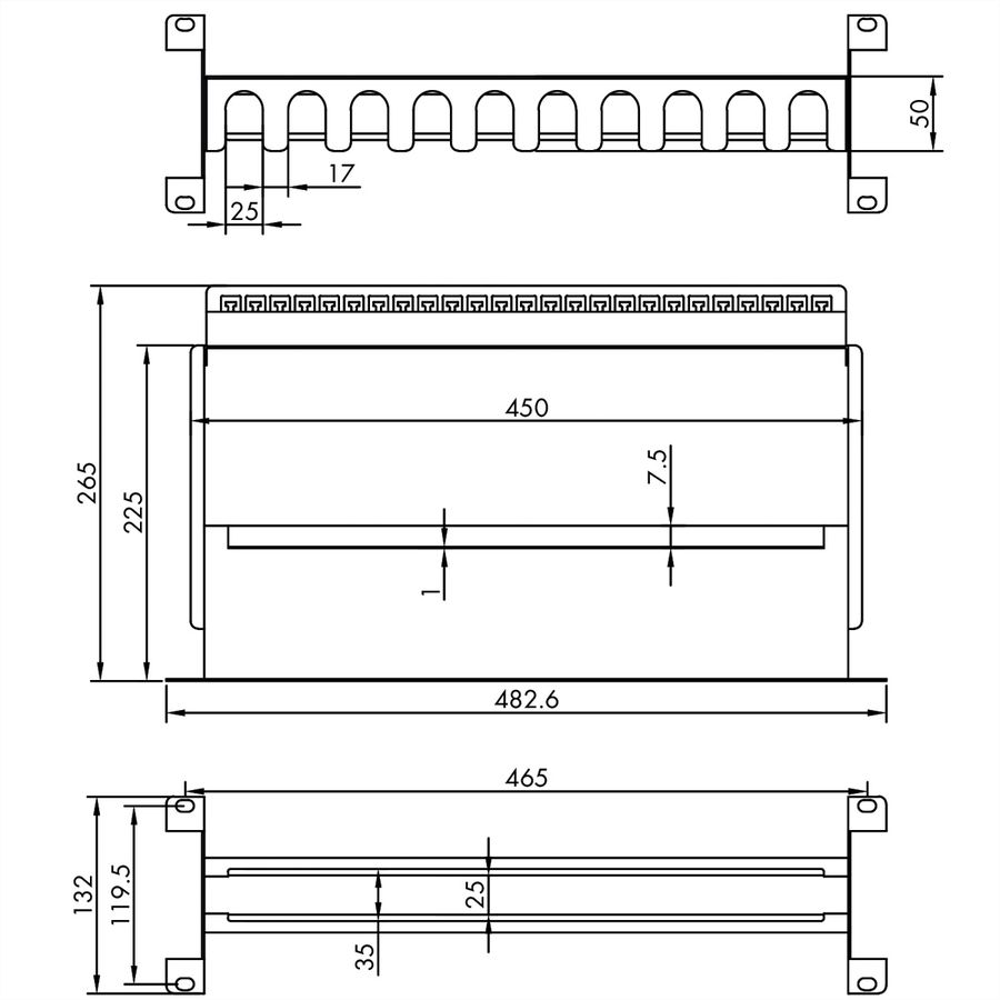 VALUE Cadre de support 19" pour appareils montés sur rail DIN, 3U, noir