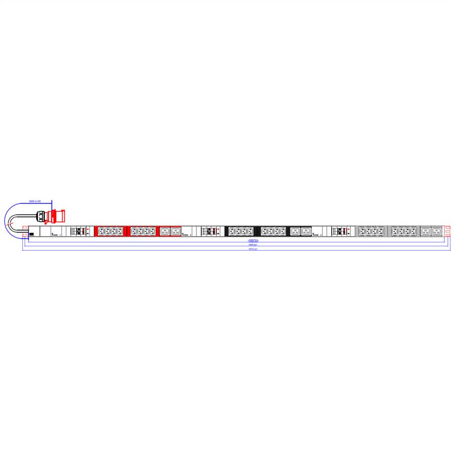 BACHMANN IT PDU ALU 1U 24x C13 6x C19 2LS CEE 3x32A rouge