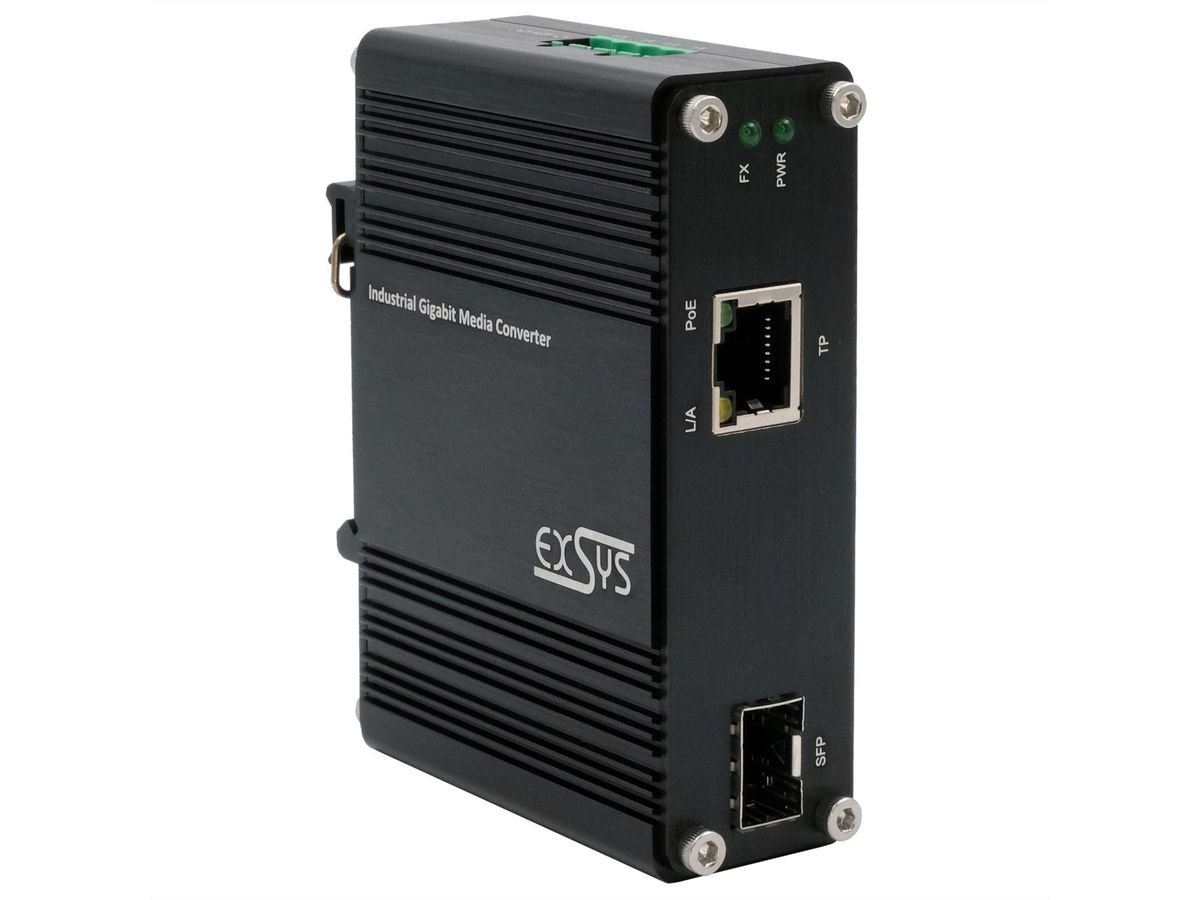 EXSYS EX-60340 Convertisseur de média industriel 60 W SFP, -40 °C à +75 °C