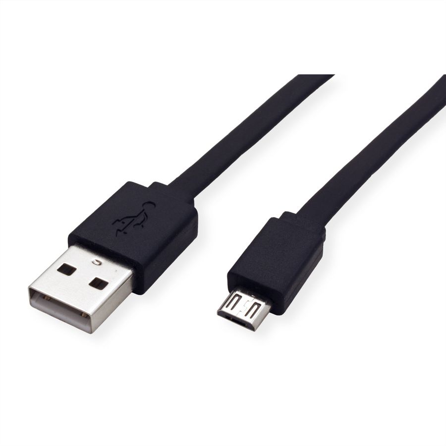 ROLINE Câble USB 2.0, USB A mâle - Micro USB B mâle, noir, 1 m