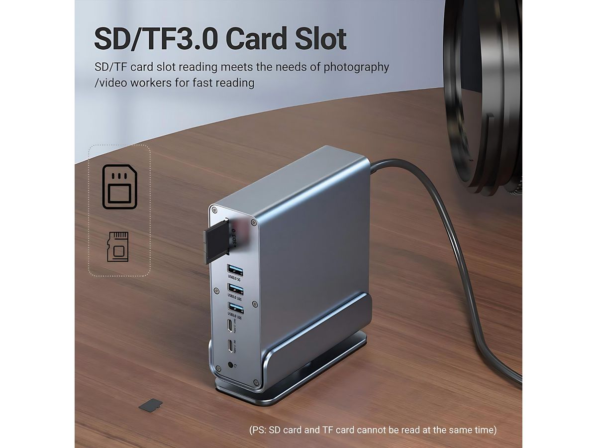 VALUE Station d'accueil USB type C 16 en 1, HDMI/DP 4K60, Gigabit Ethernet, USB-A, USB-C, PD, SD/microSD, Audio
