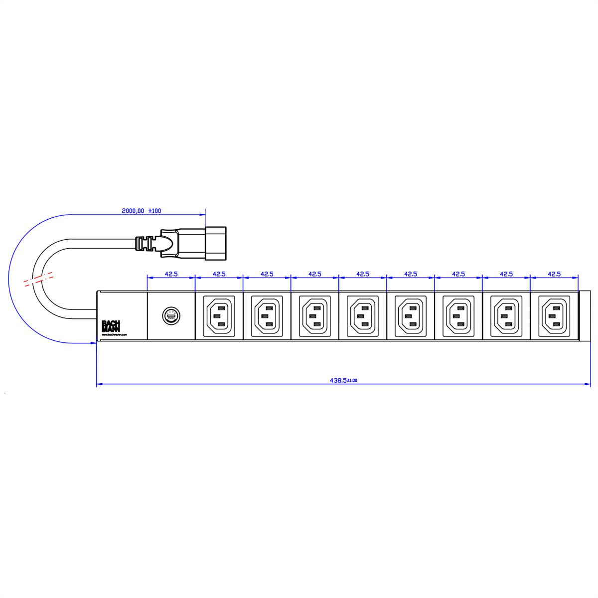 BACHMANN 19" Prise multiple 8 IEC320 C13 F avec IEC320 C14 M