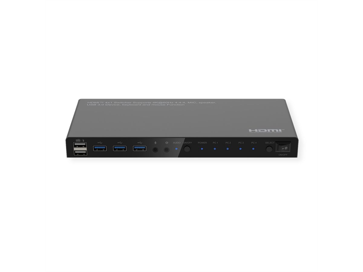 ROLINE Switch KVM, HDMI 4K, USB, 1 User - 4 PC , avec hub USB 3 ports