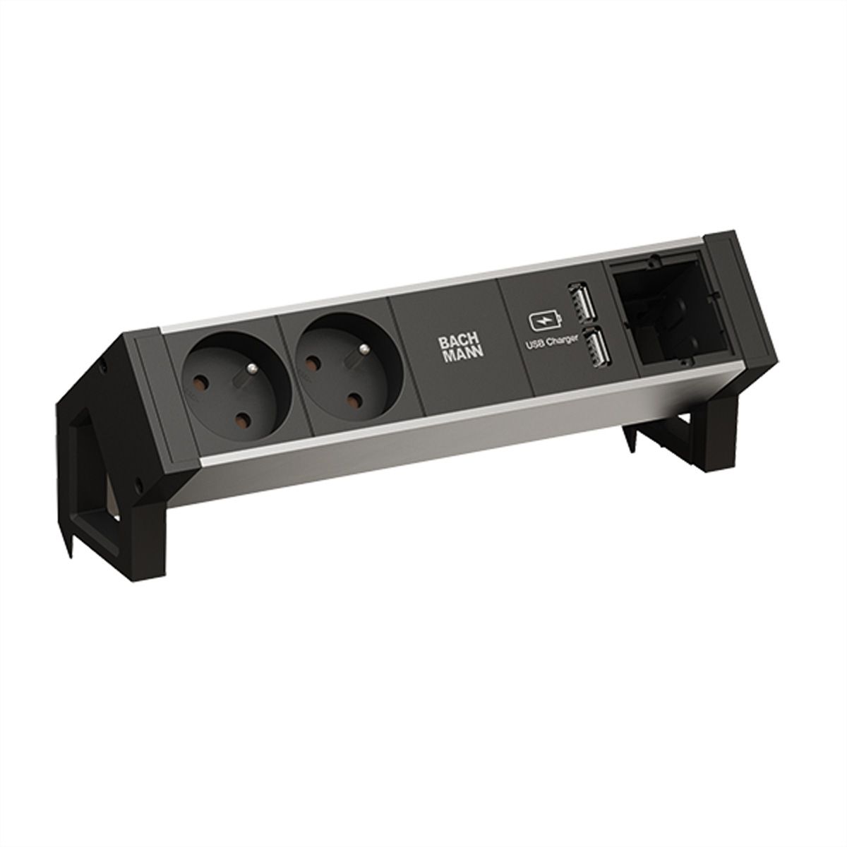 BACHMANN DESK2 ALU BLACK 2xUTE 1xCM 1xUSB Charger 0,2m GST18