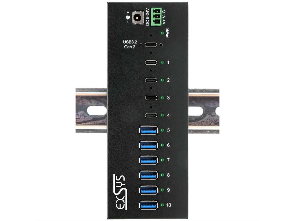 EXSYS EX-12280HMS HUB métallique 10 ports USB 3.2 Gen 2, 4x USB-C et 6x USB-A