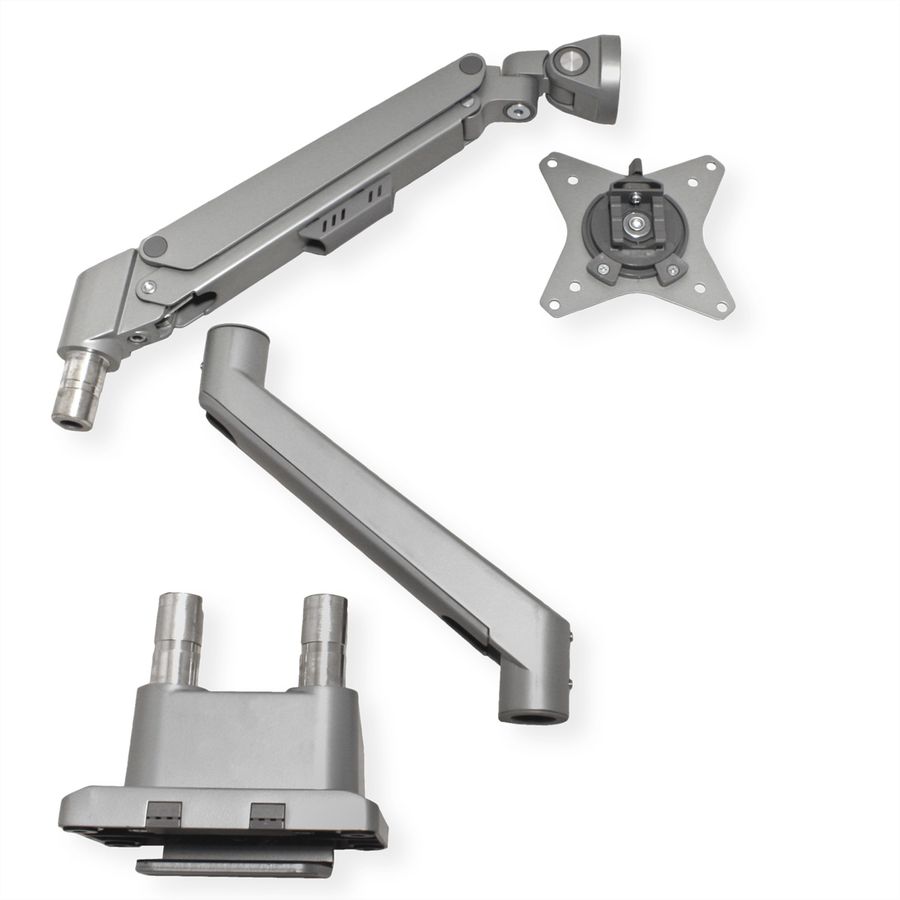 ROLINE Support double LCD, fixation sur bureau, vérin à gaz, 5 articulations, 17-23", jusqu'à 2x 9 kg, argent