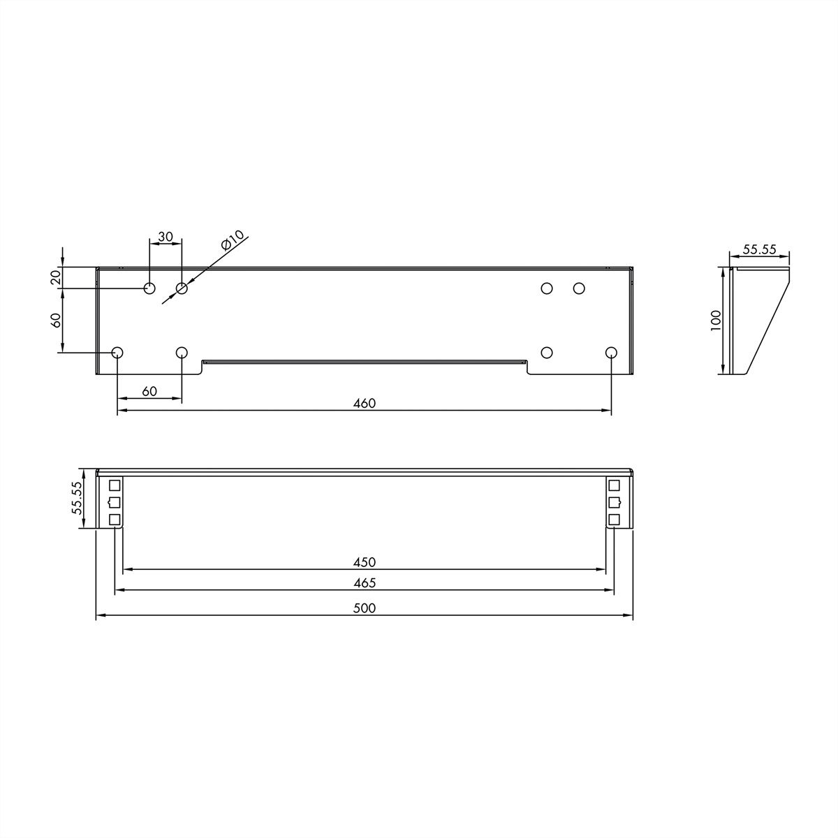 Support 19" mural / sous le bureau, 1 UH, noir