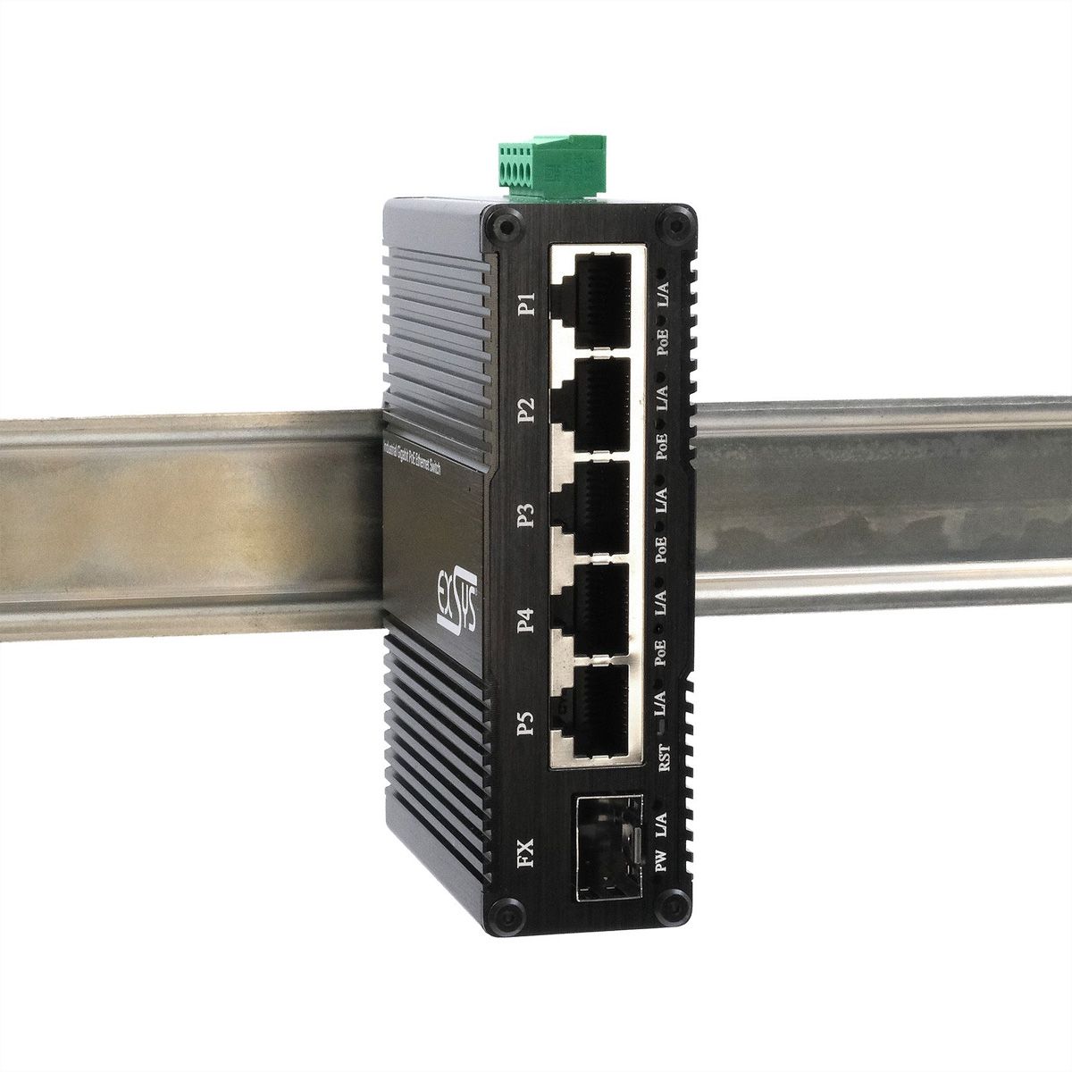 EXSYS EX-62030MPoE-SFP Mini Switch Gigabit SFP PoE+ industriel 5+1 ports, géré par le Web