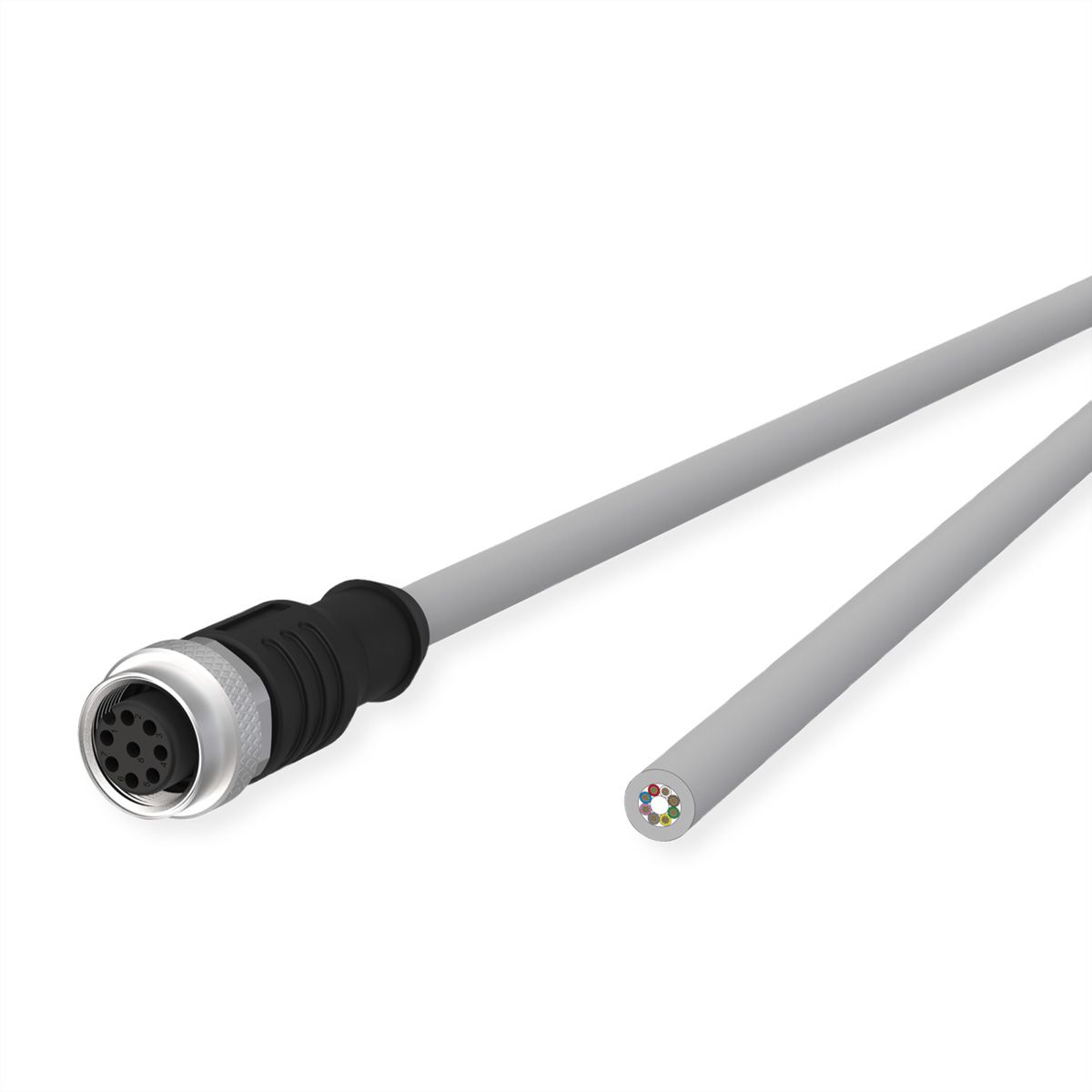 METZ CONNECT Câble de capteur/actionneur M12, codage A, M12 connecteur femelle droit - extrémité ouverte, gris, 5 m