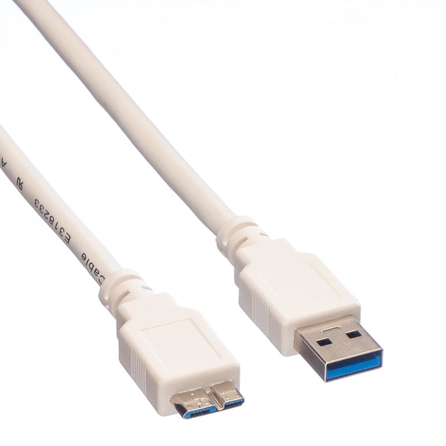VALUE Câble USB 3.2 Gen 1, A M - Micro B M, blanc, 2 m