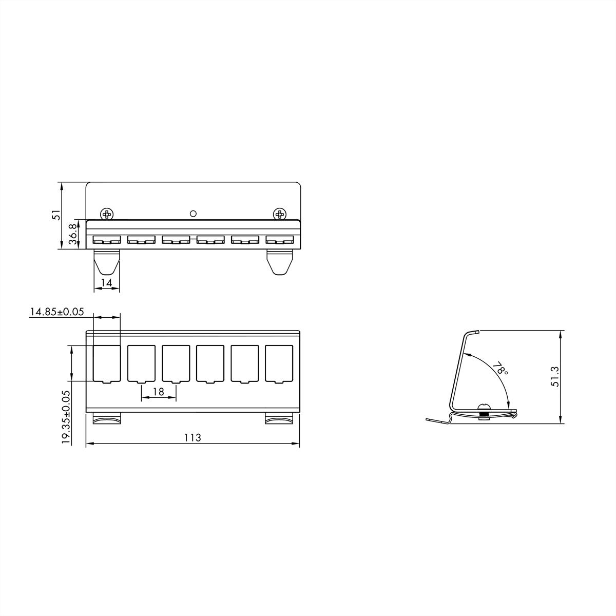 ROLINE Adaptateur pour rail DIN, vide, pour 6 Keystones