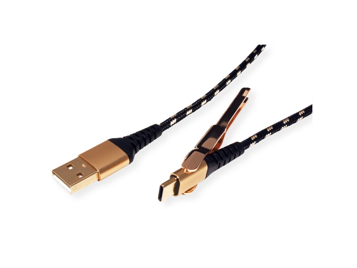 ROLINE GOLD Câble de charge et synchronisation USB 2.0 type A-C, M/M, avec fonction d'appui, 1 m