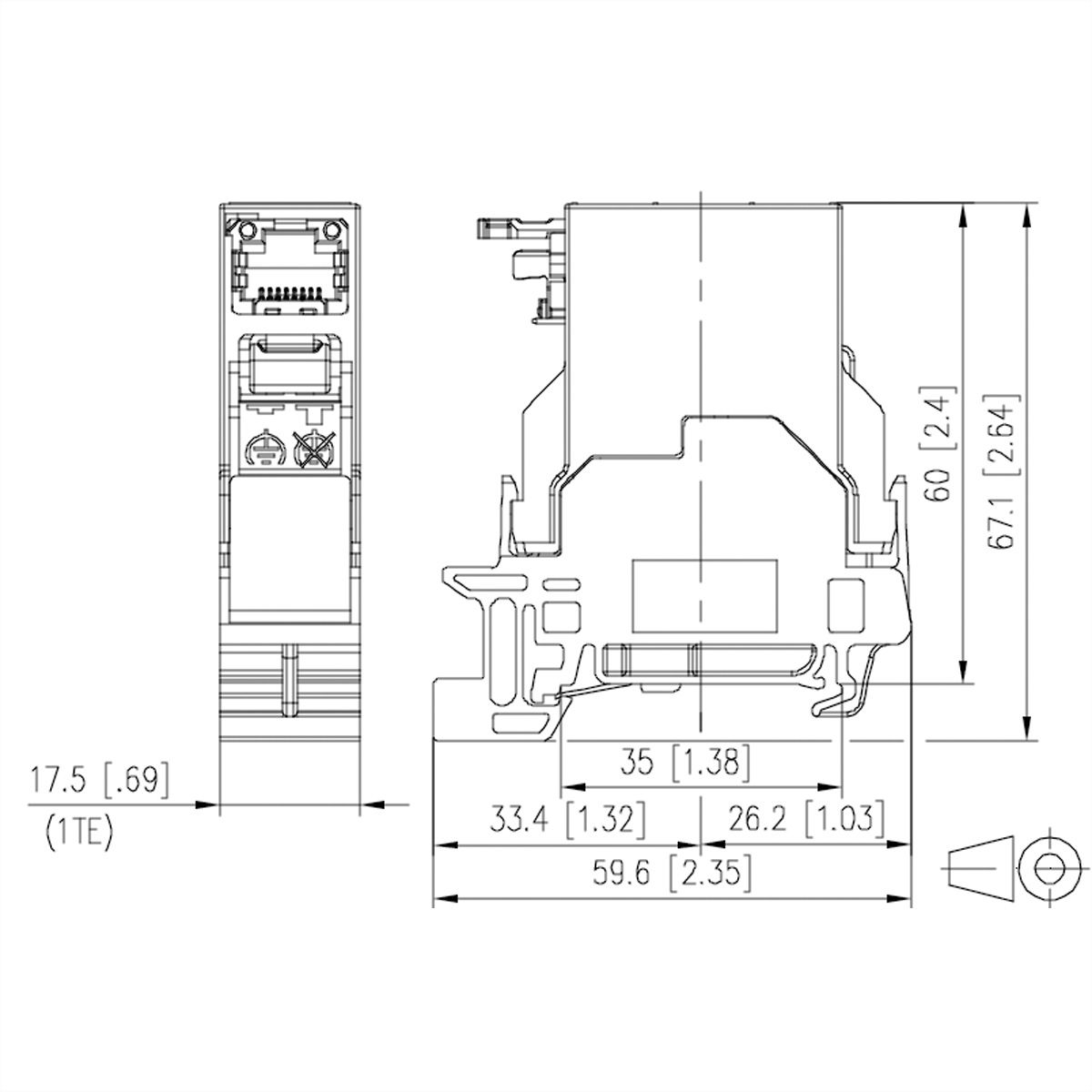 METZ CONNECT E-DAT Industry rail de serrage TS35, RJ45 insert pour jack de terrain Cat.6 Class EA, T568A