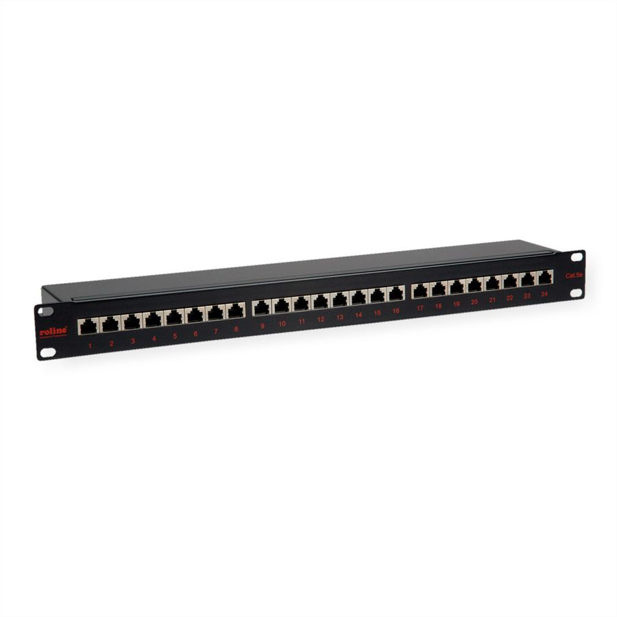 ROLINE Panneau de brassage 19", 1 UH, 24x RJ45, Cat.5e (Classe D), noir