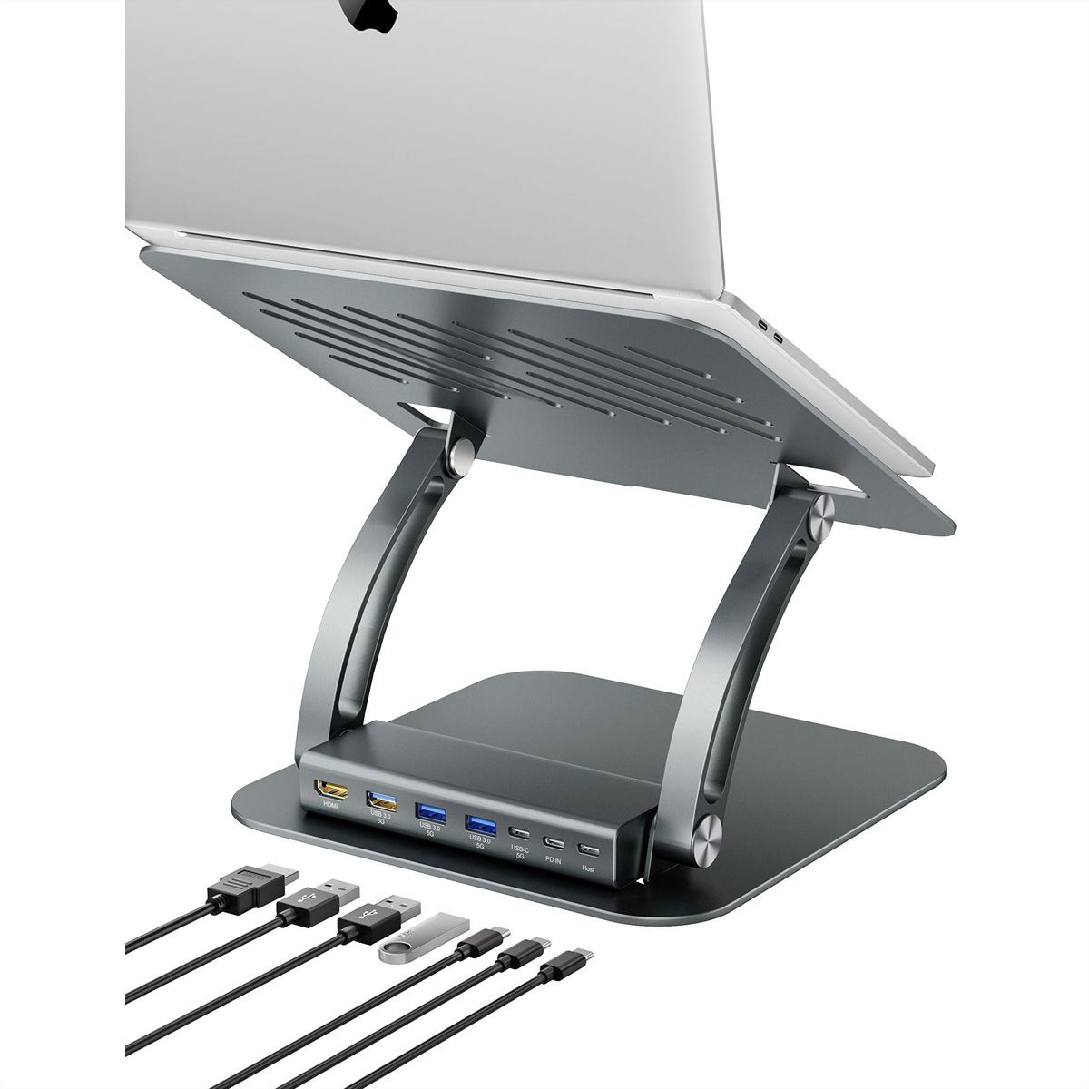 EXSYS EX-1224HM Support pour ordinateur portable, avec station d'accueil USB-C 7 en 1 amovible