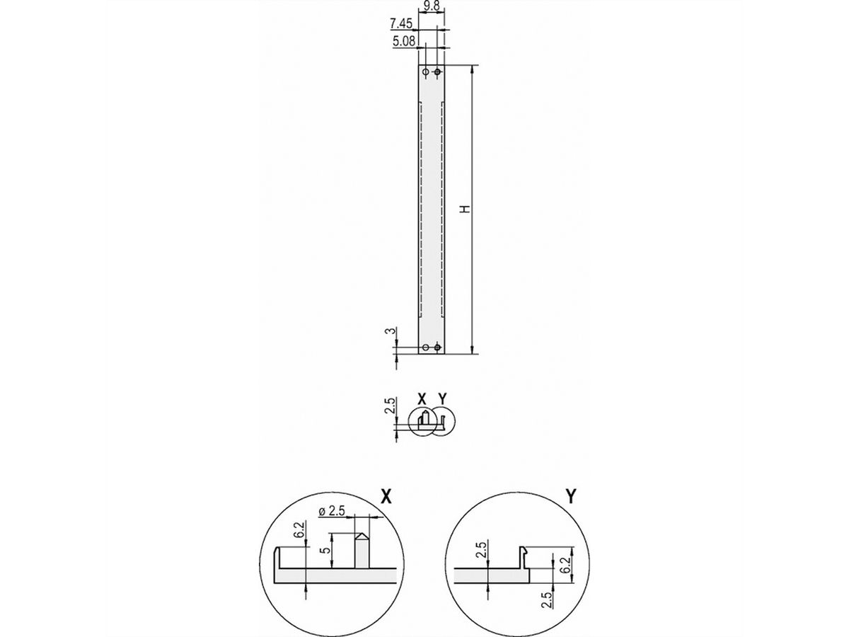 SCHROFF Face avant, profil en U, Refrofit Shielding, 6 U, 2 CV, 2,5 mm, alu, face avant anodisée, face arrière conductrice